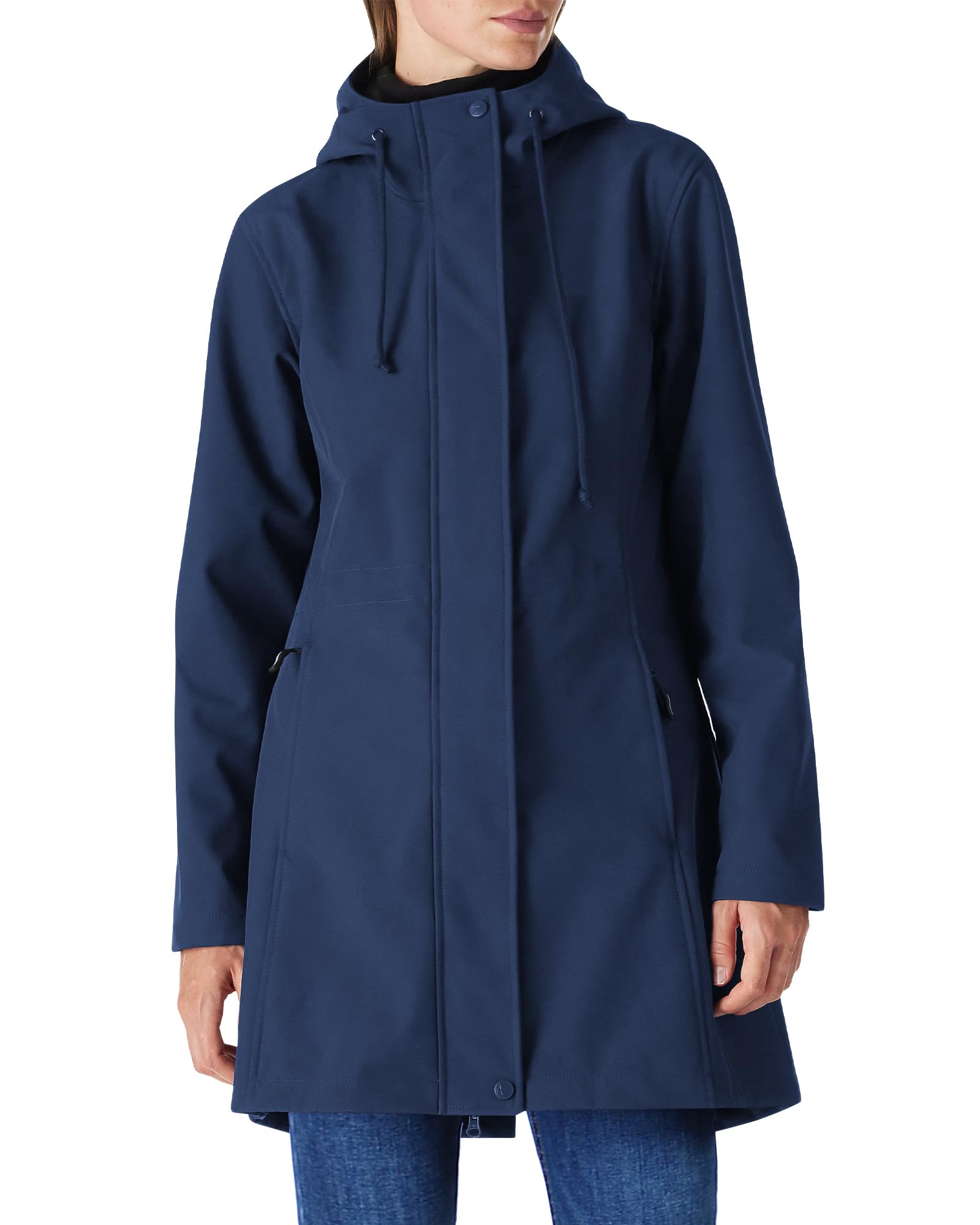 Damen Regenjacke Lange Softshelljacke mit Kapuze Frauen Übergangsjacke Regenmantel Gefütterte Funktionsjacke Wasserdichte Windbreaker Wanderjacke Atmungsaktive Jacke Outdoorjacke Blau 4XL