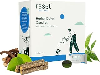 R3SET Herbal Detox Candy | Daily Liver Cleanse for High SGPT & SGOT, Fatty Liver & Bloating| Blood Purifying Ayurvedic Blend with Kalmegh, Manjistha, Punarnava & Guduchi – 60 Candies
