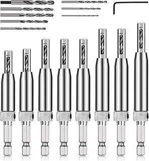 17pcs Center Drill Bit Tool Set, Self Centering Hinge Hardware Drill Bits Set Hinge Tapper Core Hole Puncher, Adjustable Door Window Drill Bit for Hinges/Handles/Drawer Slides/Woodworking