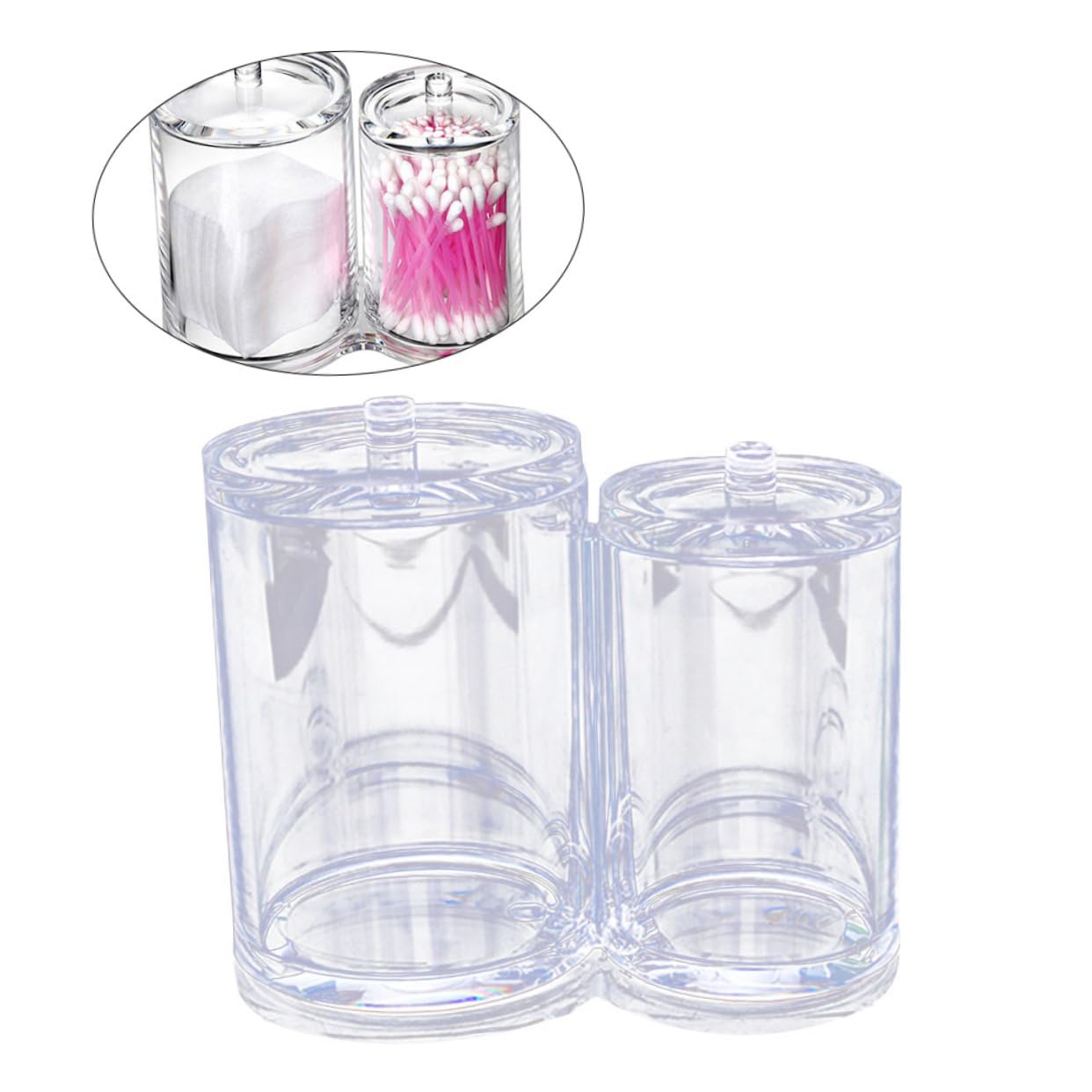 Unomor Cotton Holder Organizer Acrylic Cotton Swabs Holder 2 Separate Dividers for Safe Storage