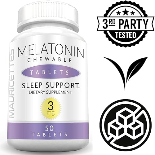 Miniatura 3 de Pastillas masticables de melatonina de 3 mg para dormir, pastillas de melatonina para adultos y niños, ayuda natural sublingual sin sabor para el