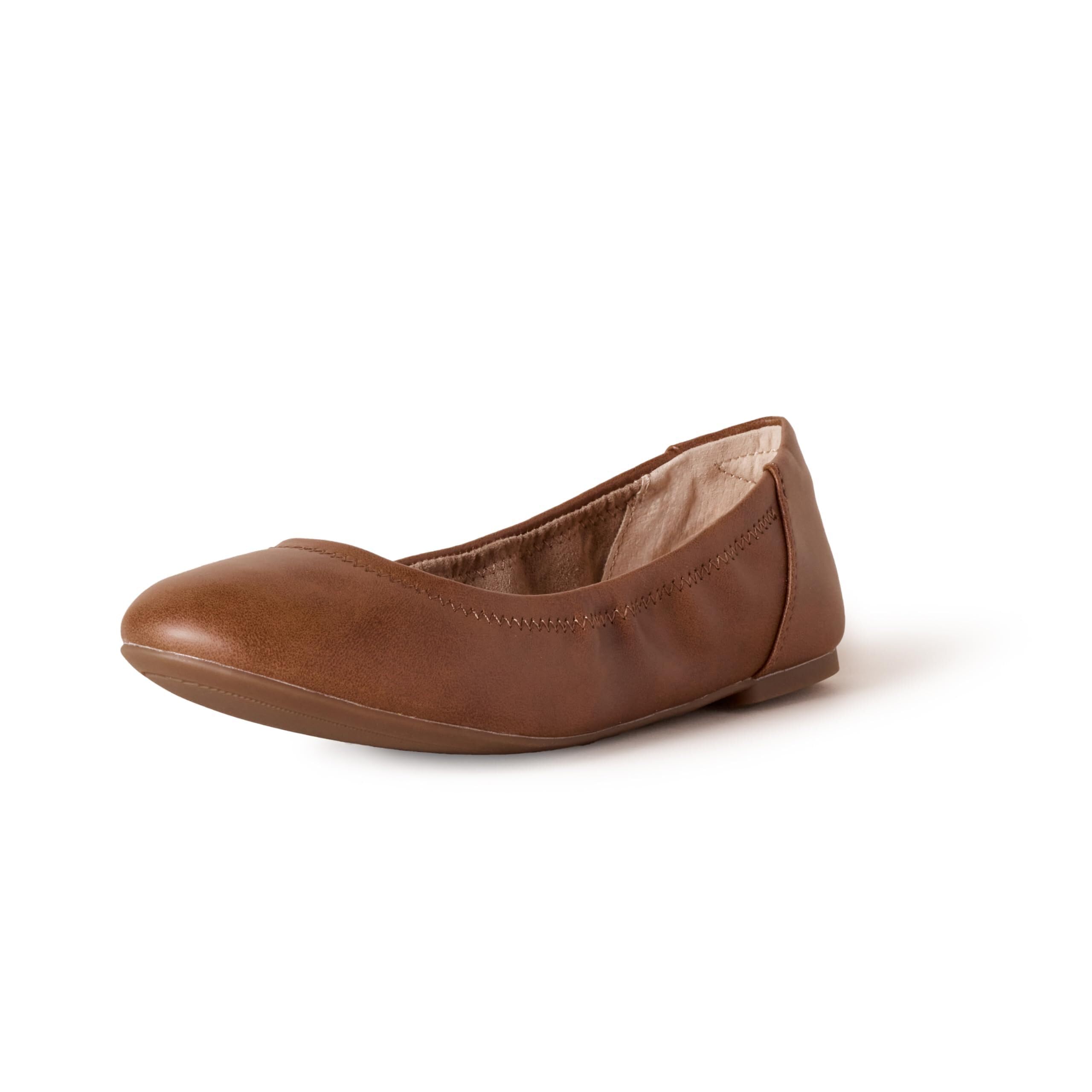 Amazon Essentials Women's Belice Ballet Flat, Chestnut Brown Faux Leather, 2.5 UK