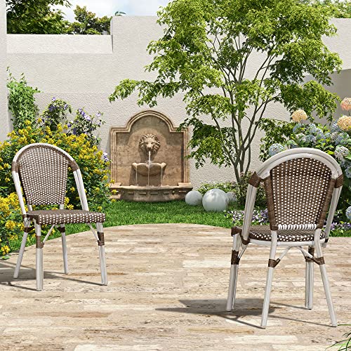 Image of PURPLE LEAF Patio French Bistro Dining Chairs Set of 4, White Finish, Brown