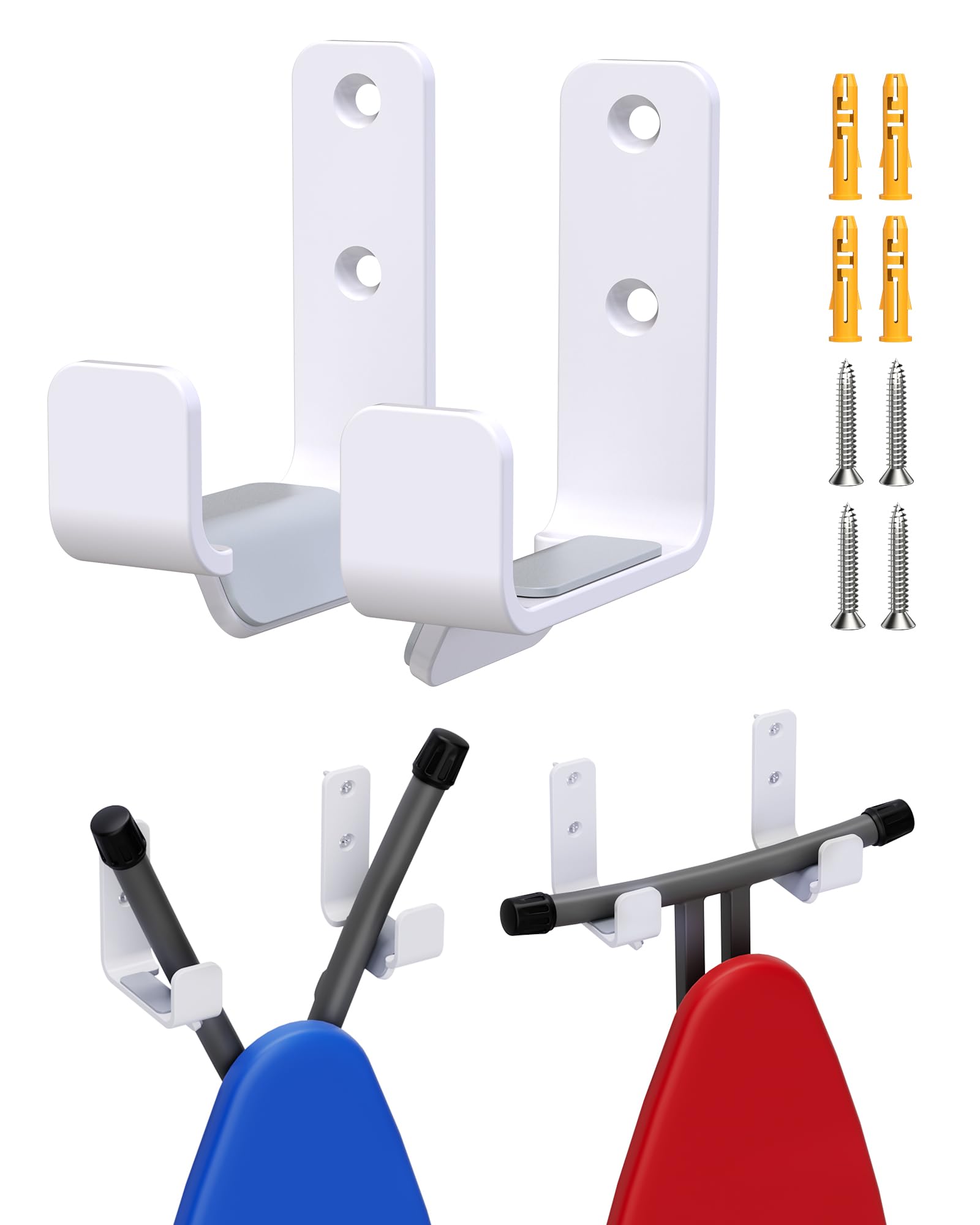 Ironing Board Holder Wall Mount White, Stainless Steel Ironing Board Hanger for Laundry Room, Adjustable Distance Iron Board Holder Hook Wall Mount