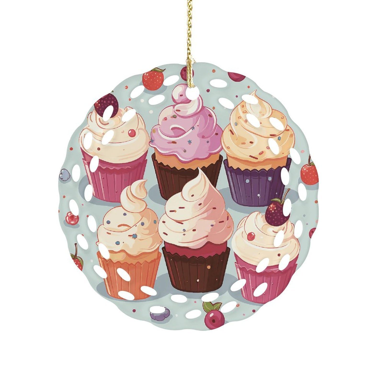 Delicious Cupcakes Christmas Ornament Holiday Hanging Decoration Xmas Tree Keepsake Personalized Xmas Tree Ornament Round Ceramic Ornaments for Keepsake Gifts Ideas Home Decor