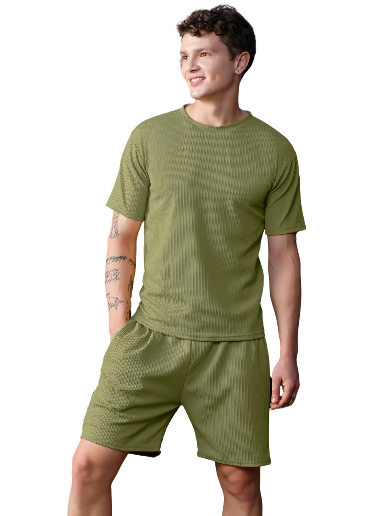 zilcon Men's Half Sleeve Tracksuit Winter T Shirt & Pants Set 2 Pockets Oversize Two Piece Casual Daily Duty-Off-picture-35