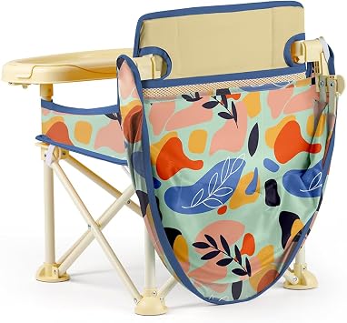 Minimono Plus Taşınabilir ve Katlanabilir Mama Sandalyesi – Bebek ve Küçük Çocuklar için Tepsili Yükseltici Sandalye, Güvenlik Kemeri, Kolay ve Kompakt Katlama – Taşıma Çantalı (Flora)