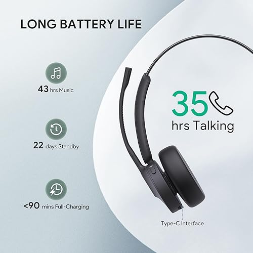 Miniatura 3 de Yealink BH70 - Auriculares Bluetooth inalámbricos mono con micrófono para trabajo, hasta 35 horas de duración de la batería para hablar, cancelación