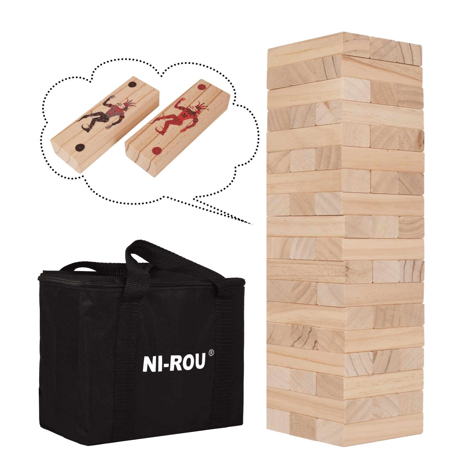 NI-ROU Wooden 2 in 1 Tumbling Tower Game with Poker Stacking Classic Games for Adults and Family Outdoor & Indoor 4.7 x 1.6 x 1 inches