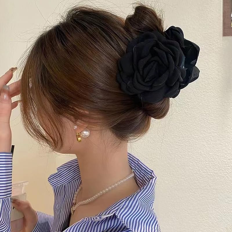 Pinza para el cabello tipo garra Black Rose para mujeres y niñas con diseño de flor hawaiana miniatura 7