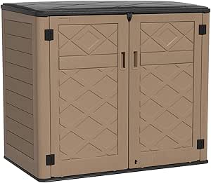 KINYING Outdoor Storage Shed, Weather-Resistant Resin, 48 Cu.Ft Capacity, Brown
