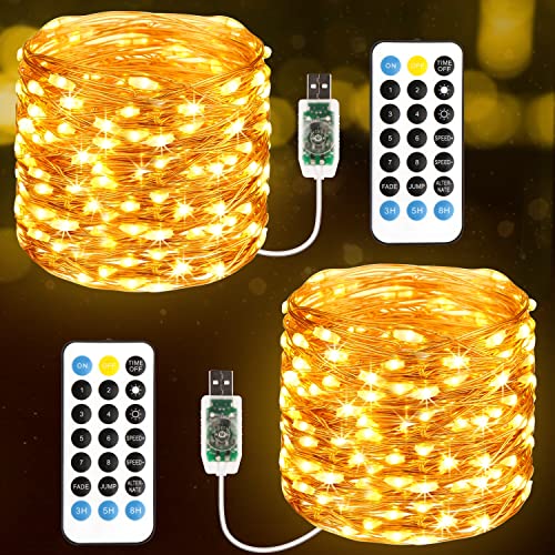 TOPYIYI LED Stringa Luci con USB【2 Pezzi】, 12M 120 LED Luci Natale, Catena Luminosa IP65 Impermeabile, Decorazioni Natalizie Luci da Esterno e Interni per Camere da Letto Casa Feste Natale Matrimonio