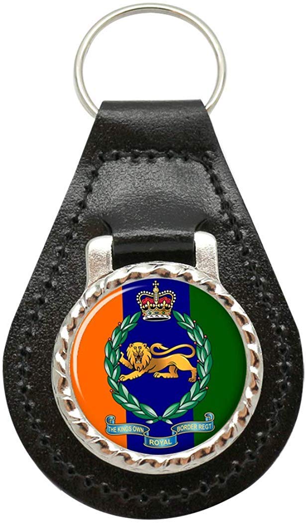 Giftshop Uk Unisex Black Leather And Silver Metal King's Own Royal Border Regiment, British Army Leather Key Fob