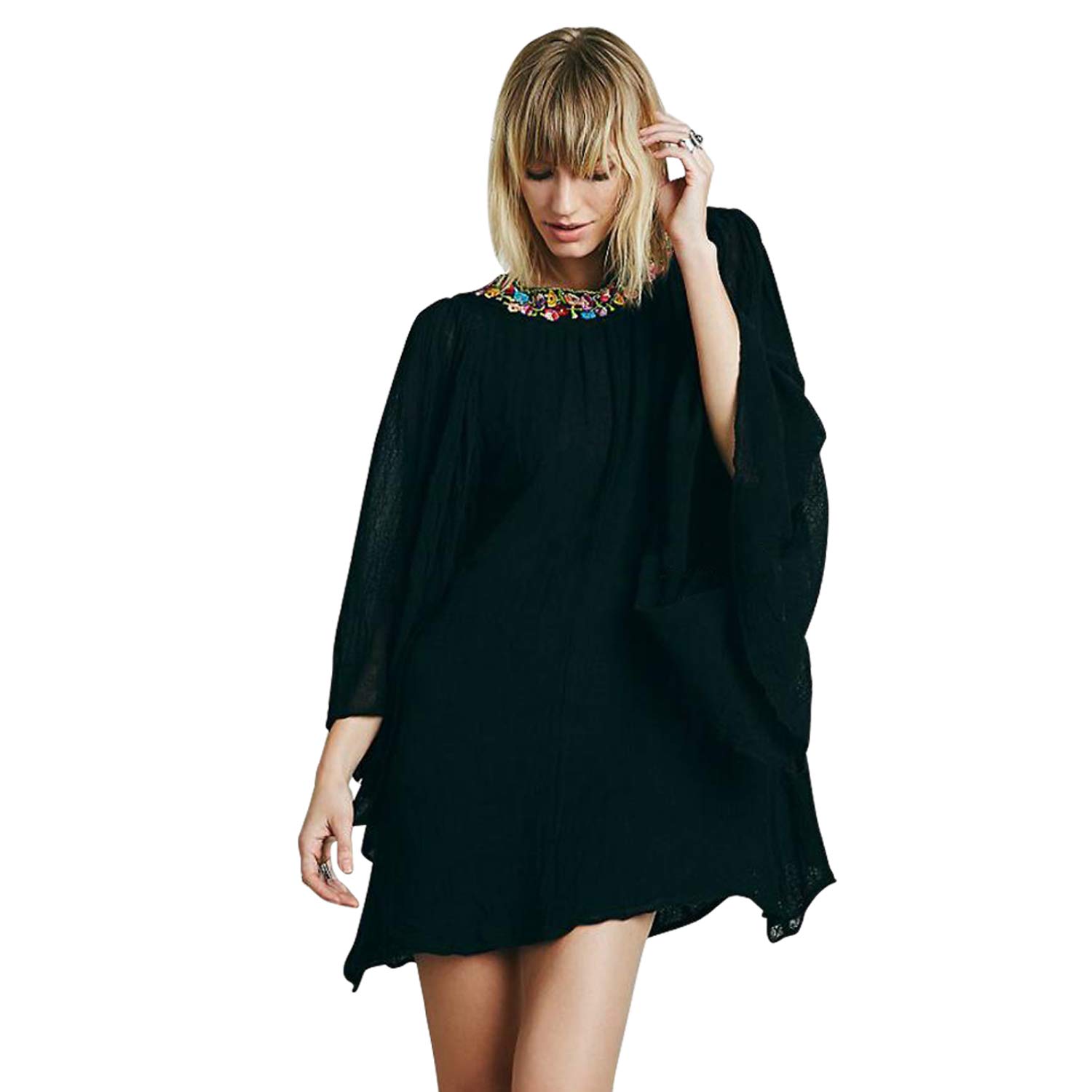 iki chicWomen Western Flared Sleeve Embroidered Dress - Black