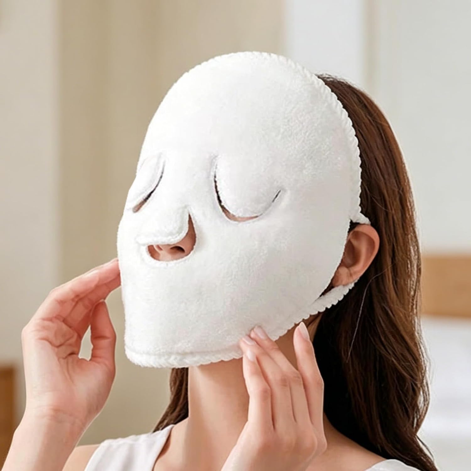 Face Steaming Towel Face Steamer- Reusable Facial Steamer Towel Warmer for Hot Cold Compress, Spa Faces Care Wrap (Double-Ear Fixed Belt)