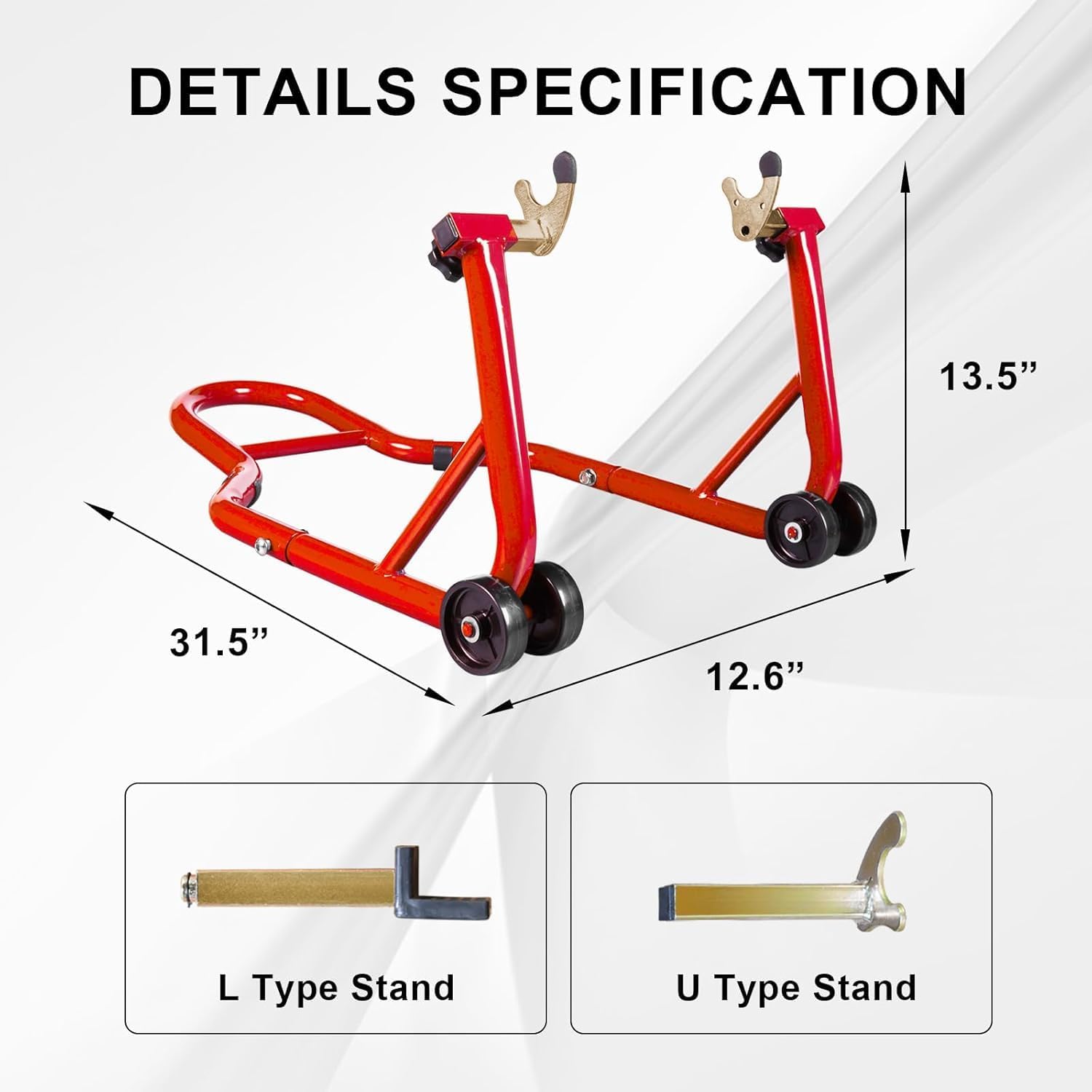 Big RED Motorcycle Stand Rear Combo Wheel Lift Stands, 850LBS Capacity, Adjustable Swingarm Spool with U+L, Fit for Yamaha, Kawasaki, Honda, Suzuki, Red
