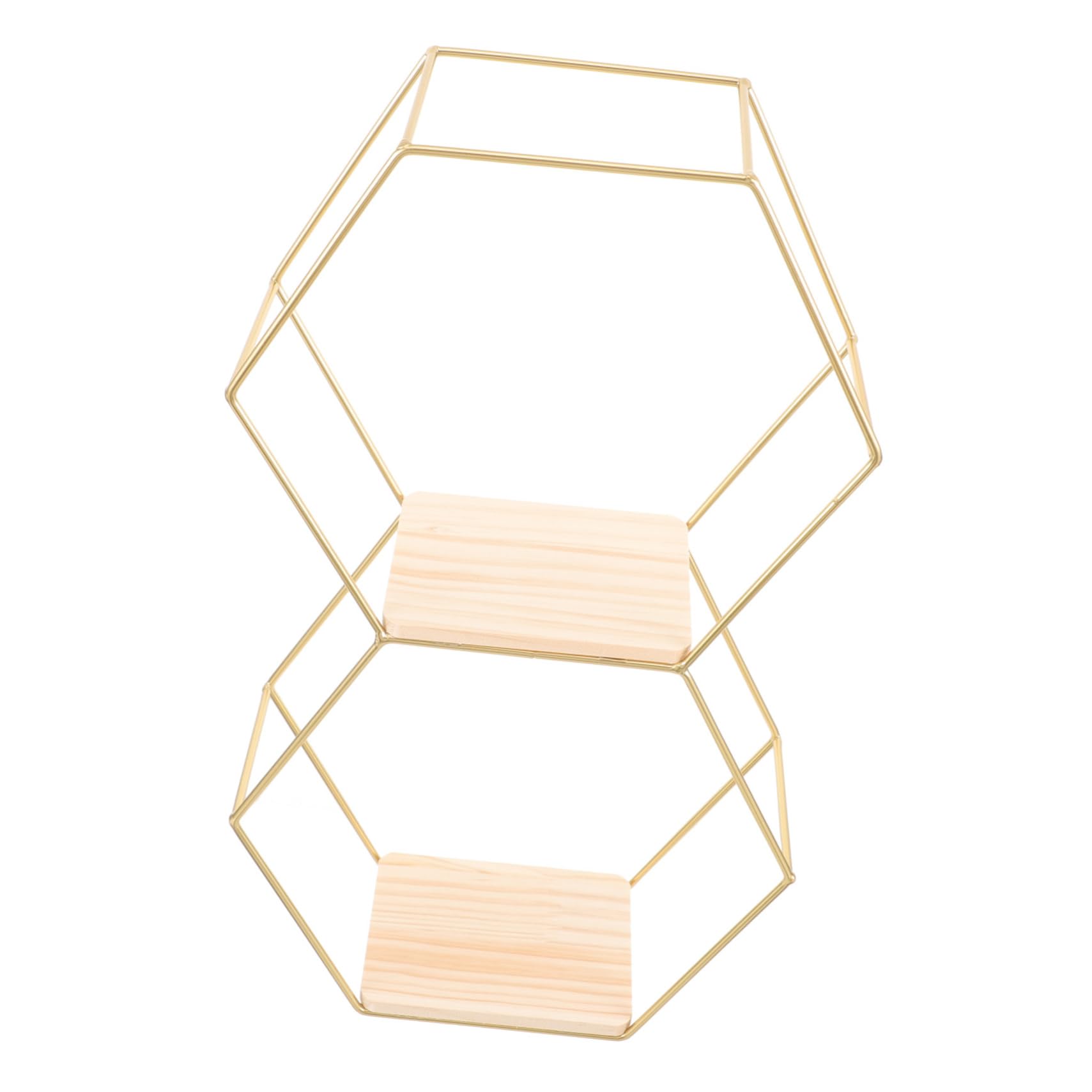 PULaif Floating Shelves for Wall, Hexagon Wrought Iron Floating Shelf Golden 15.92x9.04x3.73 inches