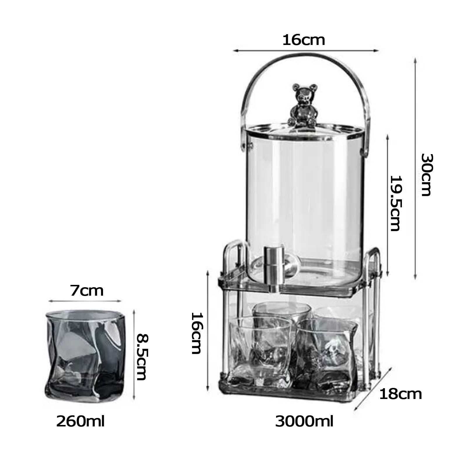 Dispensador de Bebidas de Cristal de 3 litros Dispensador de Agua Dispensador de Bebidas de Vidrio al Aire Libre, Jarra de Vidrio con Grifo Dispensador de Bebidas Refrigerador,Plata