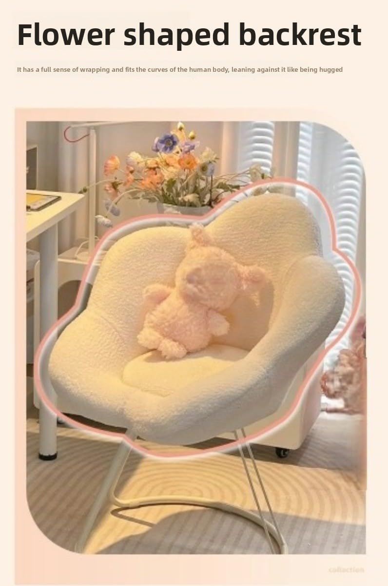 Cozy Plush Flower Chair with Adjustable Height and Swivel Base - Perfect for Home Office or Reading Nook (Yuedong Orange-360 Degree Roller Skating - Skin-Friendly Lamb Wool)