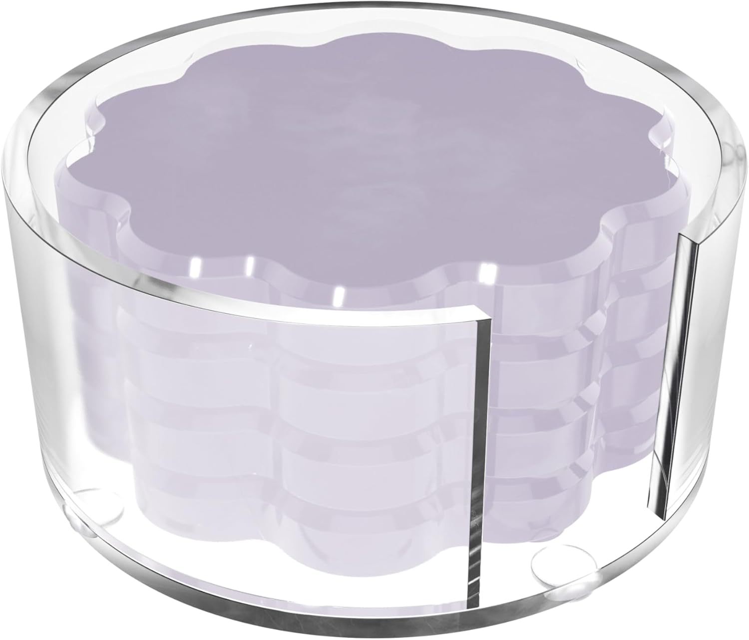 GRAHAM DESIGN Scalloped Acrylic Drink Coaster Set 4‑Pack with Holder – Light Purple Minimalist Beverage Coasters, Non‑Slip Table Protector, Modern Housewarming Gift