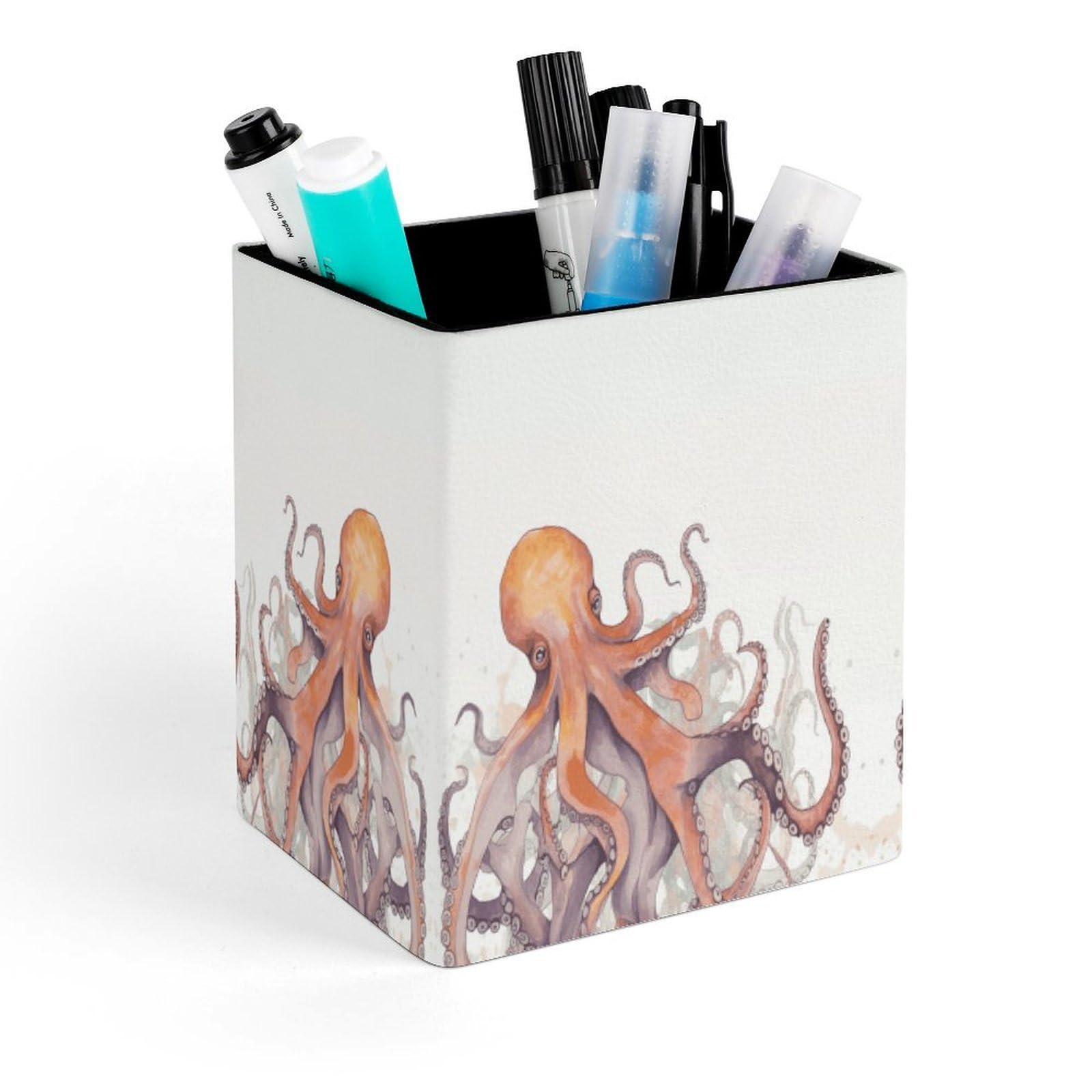 VstaDank Octopus Tentacles Pen Holder Square Pencil Holder Leather Pencil Cup Pen Organizer Makeup Brush Holders Pen Cups Desktop Stationery Organizer for Home Office Desk Organizers