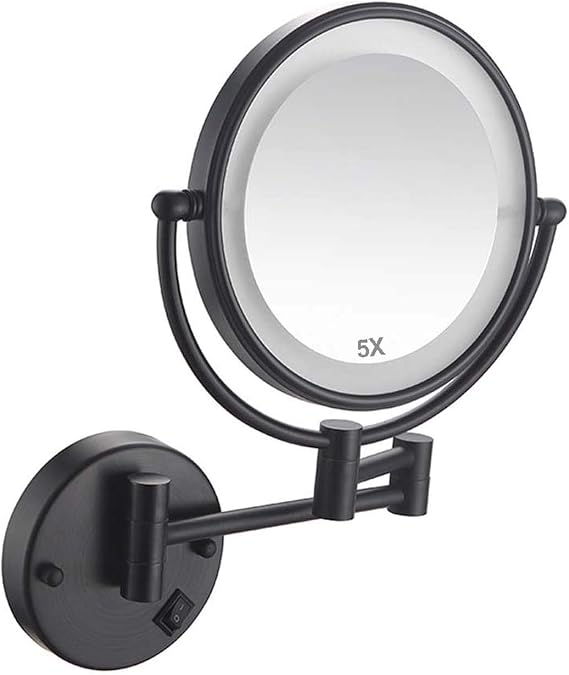 5X Magnification Wall-Mounted Bathroom Mirror Wall Mount LED Lighted 8 Inch Makeup Mirror Double Sided 360 Swivel Extendable Cosmetic Vanity Mirror,Whitelight,ging(Whitelight,Charging)