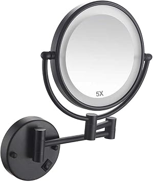 5X Magnification Wall-Mounted Bathroom Mirror Wall Mount LED Lighted 8 Inch Makeup Mirror Double Sided 360 Swivel Extendable Cosmetic Vanity Mirror,Whitelight,ging(Whitelight,Charging)