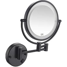 5X Magnification Wall-Mounted Bathroom Mirror Wall Mount LED Lighted 8 Inch Makeup Mirror Double Sided 360 Swivel Extendable Cosmetic Vanity Mirror,Whitelight,gingWhitelight,Charging