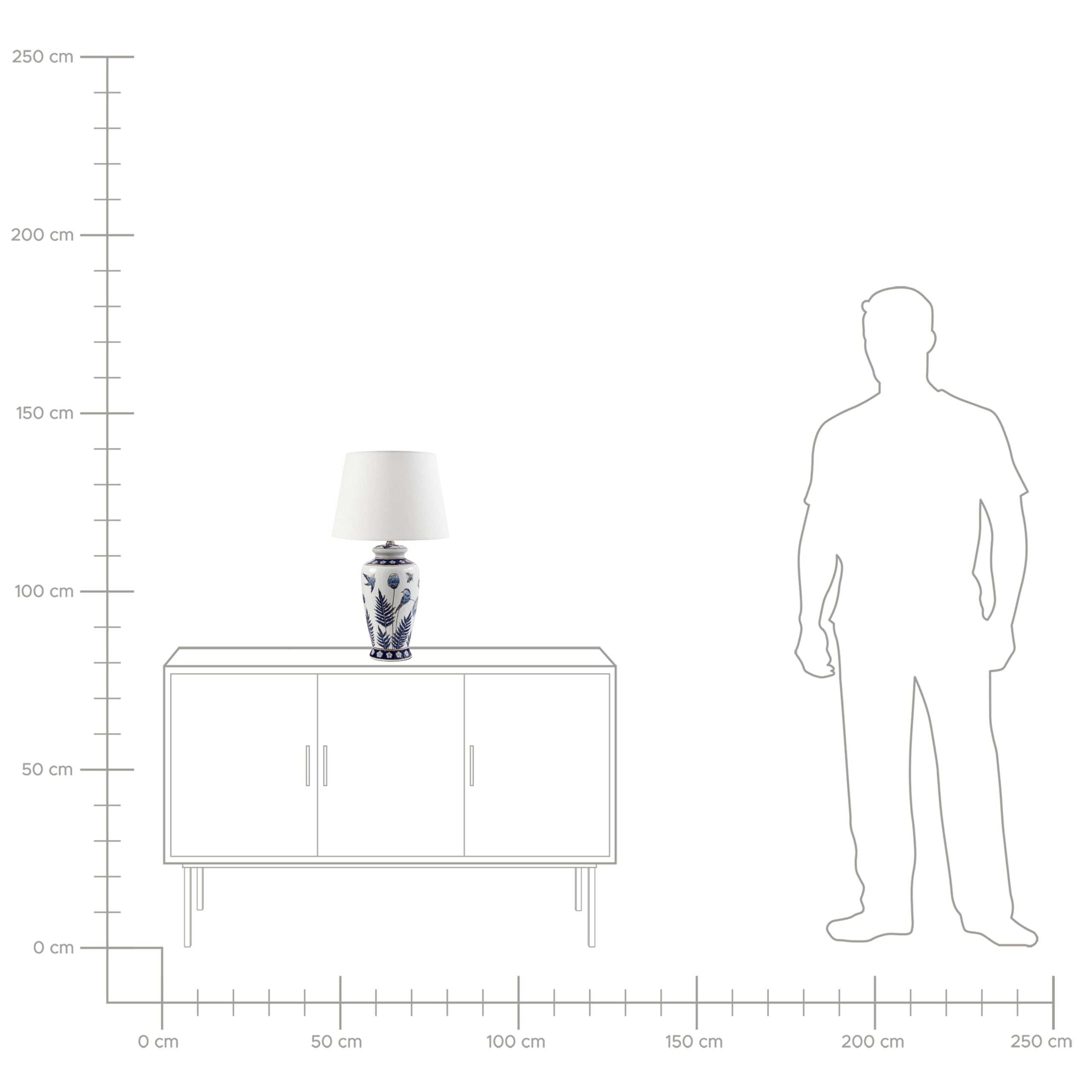 Beliani Stilvolle Tischlampe mit einem floralen Patten Porzellansockel Leinen Trommelschirm Beleuchtung Weiß und Blau Bijela