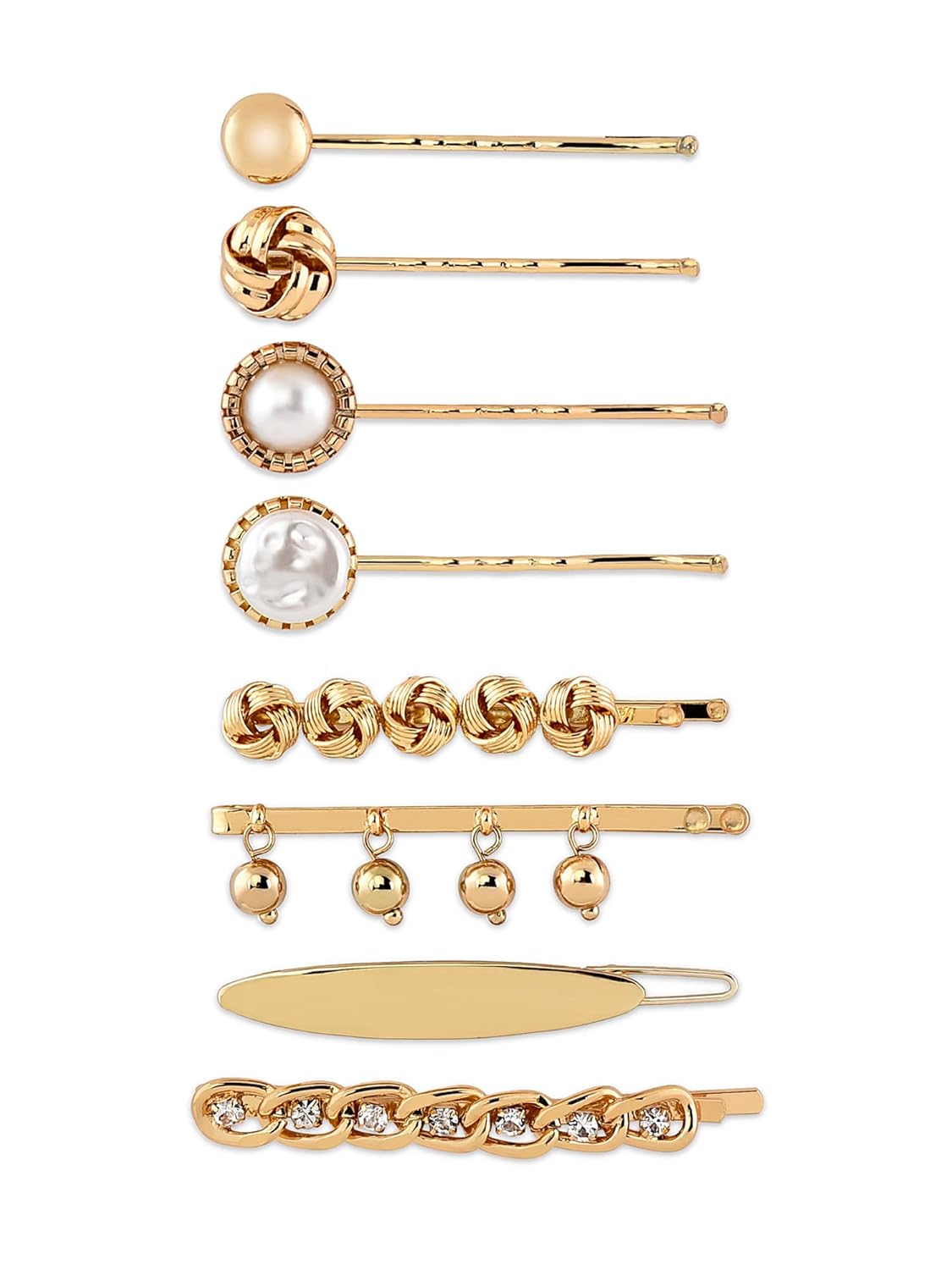 Zaveri Pearls Set of 8 Gold Tone Contemporary Party Bling Hair Pins For Women-ZPFK15060