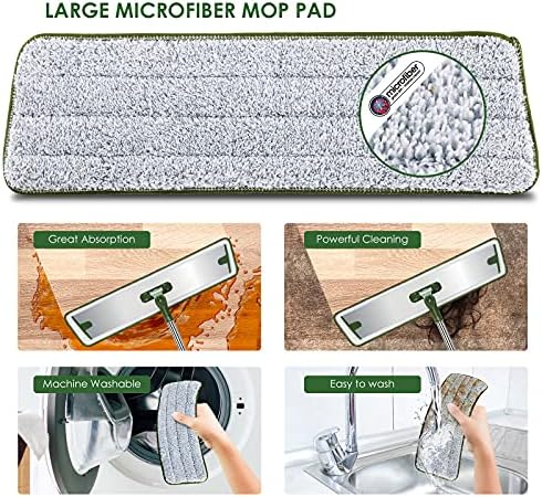 Myiosus Floor Mop, 63cm Flat Mop with 6 Reusable Pads, 137cm Stainless Steel Handle, Professional Microfiber Dust Mops for Cleaning Hardwood Laminate Tile Floors, Send Scraper