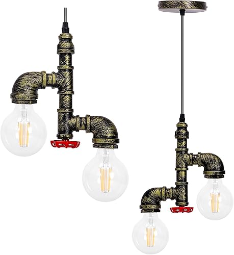 Miniatura 3 de Kawell Lámparas colgantes vintage, lámpara de techo retro industrial, lámpara de techo creativa de tubería de agua, lámparas colgantes Art Deco