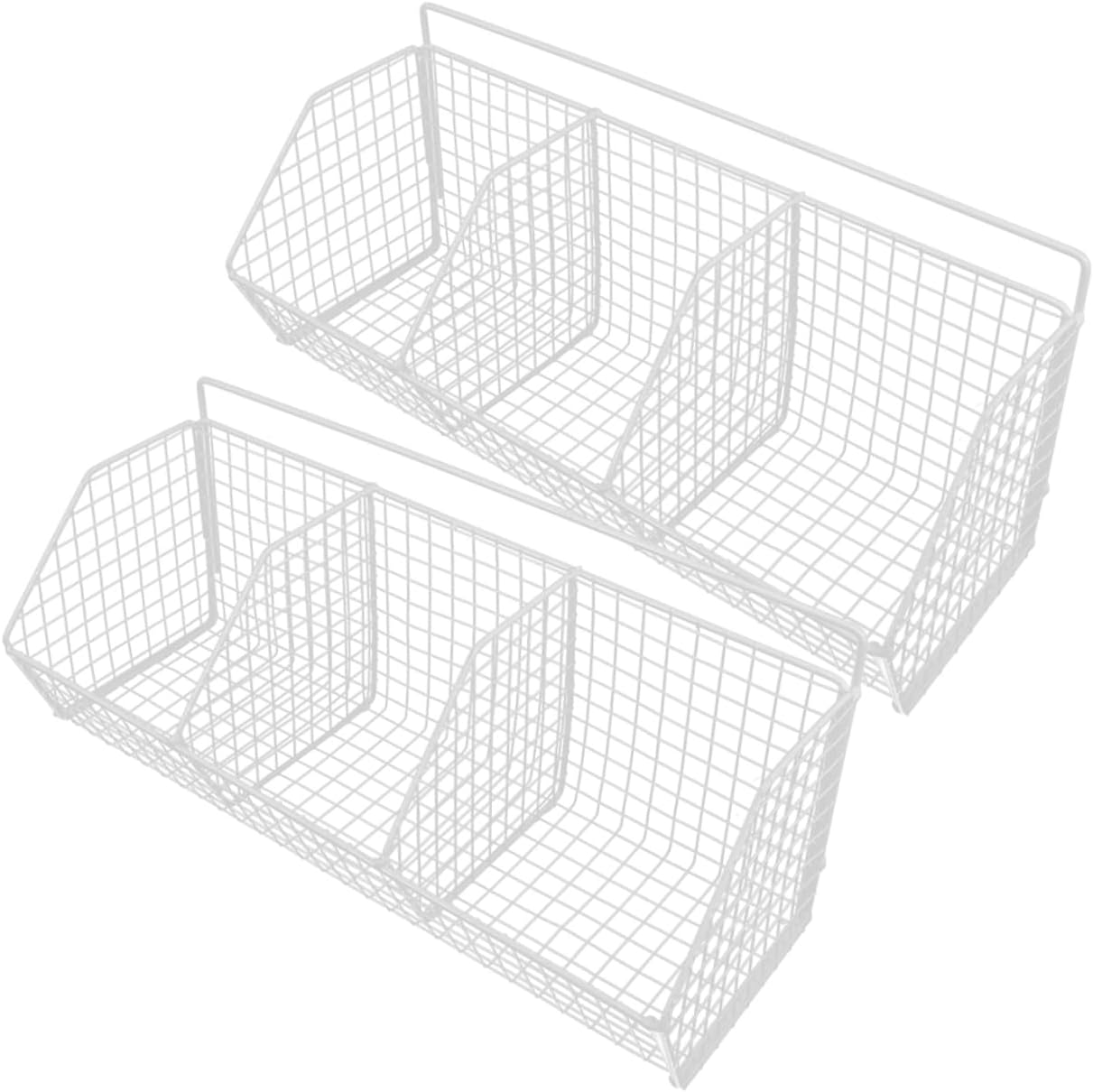 Cabilock 2pcs Hanging Wall Basket for Kitchen Storage White Single Vegetable and Fruit Organizer with Compartments Space Saving Wall Mounted Basket for Kitchen Pantry