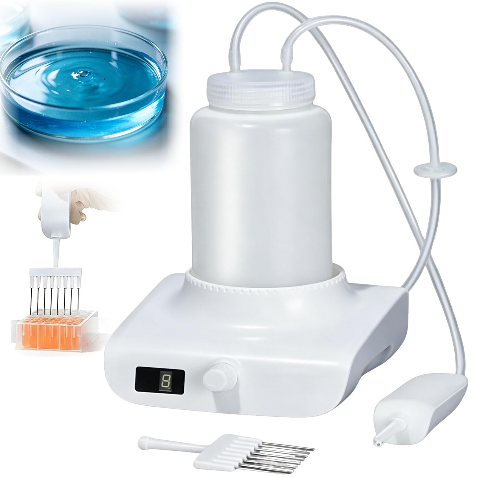 Tragbarer Vakuumaspirator, 1L Abfallflüssigkeits-Recycler, 8-Gang verstellbar, 1,6L/Min Saugkraft, LED-Anzeige, 0,45μm Filter für Labor- und Bankeinsatz