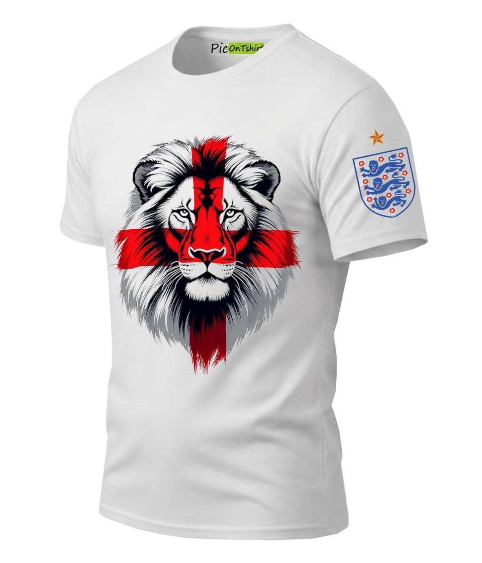 PicOnTshirt England Tshirt Men Football English Flag T-Shirt, 2026 T Shirt 3XL