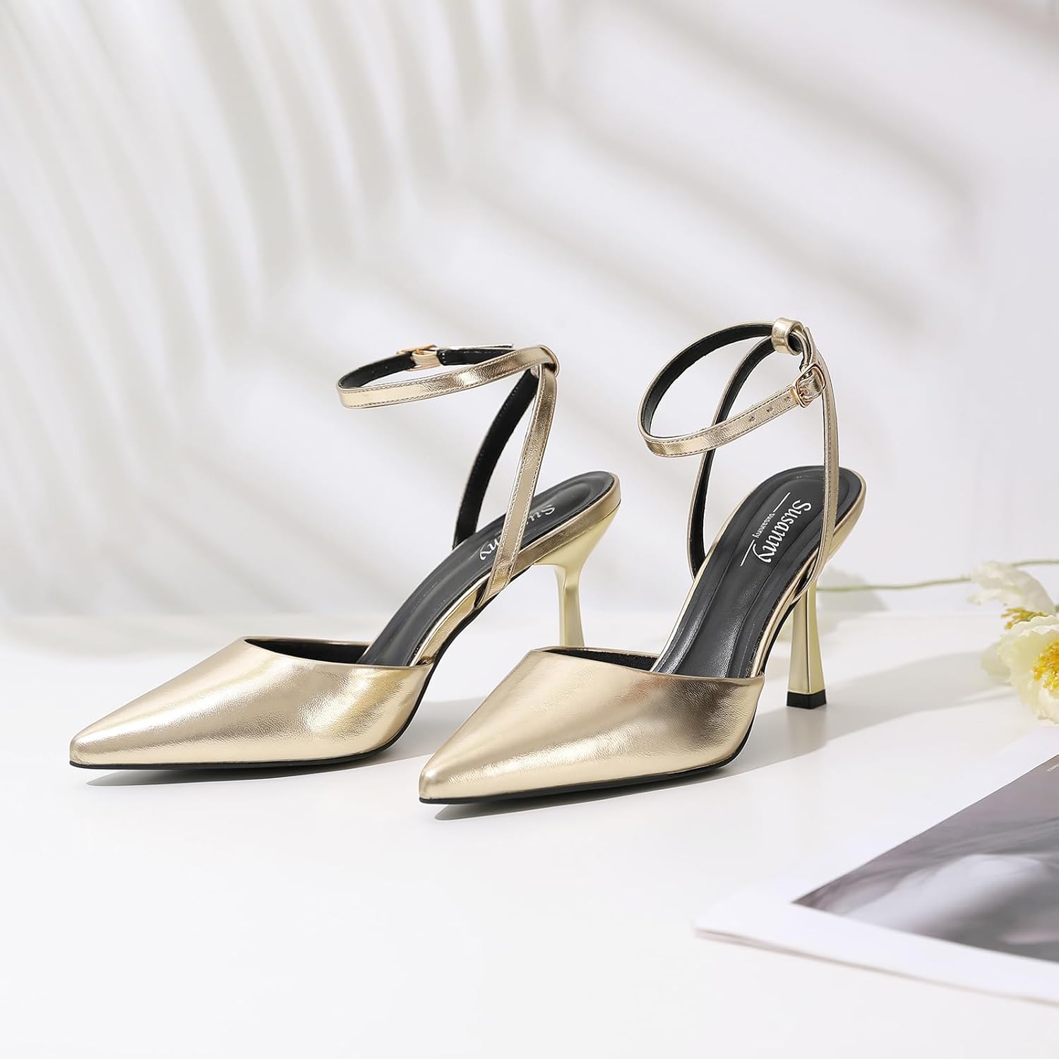 Susanny Heels for Women Stiletto Closed Pointed Toe Backless Dress Shoes High Heels Sexy Kitten Pumps Wedding Guest Party Dance Prom Dressy Comfort Shoes