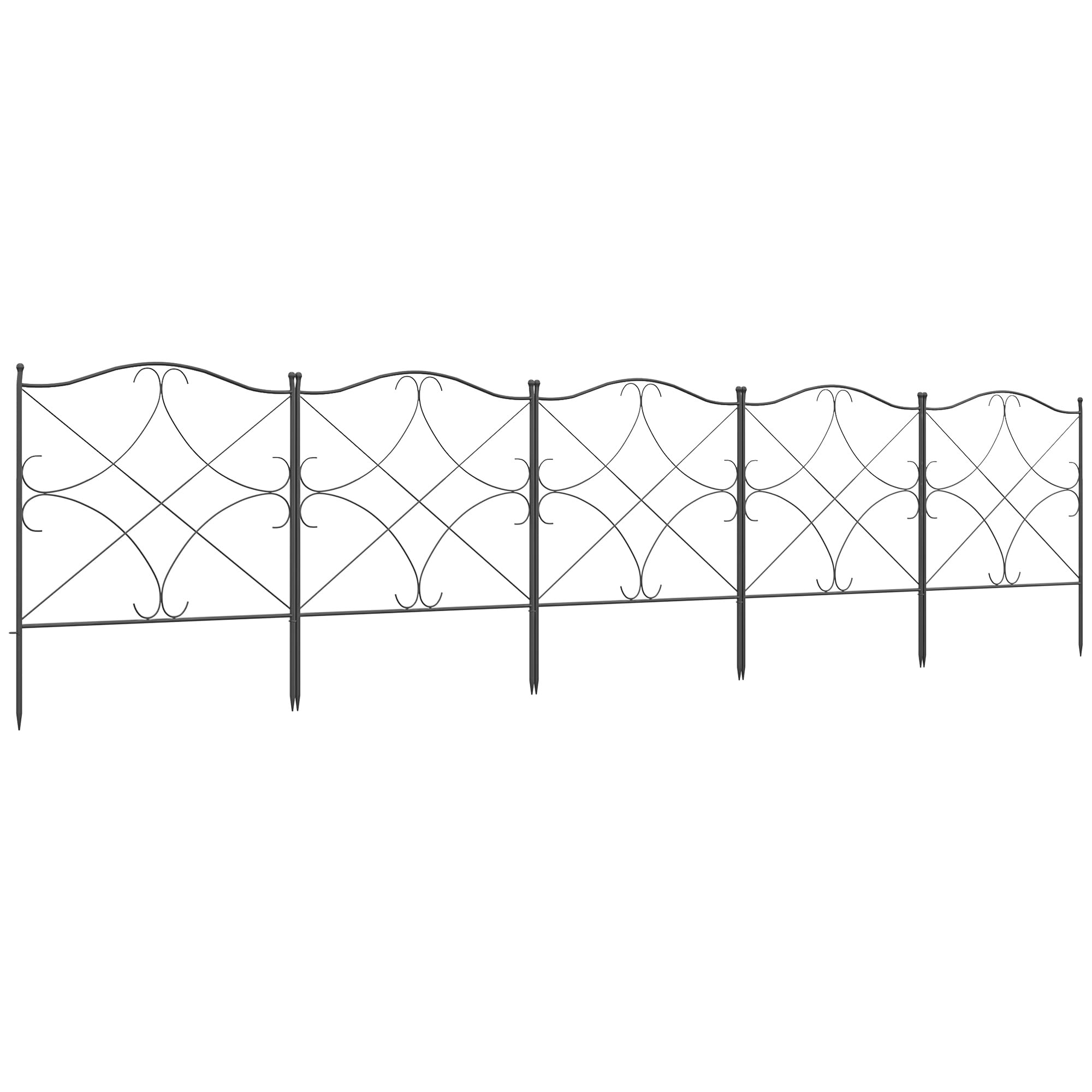 Outsunny Vallas Decorativas para Jardín de 5 Paneles 305x62 cm Cerca de Privacidad de Metal con Estacas y Bordes de Césped Barrera para Animales Negro