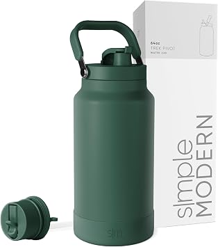 Simple Modern Trek Pivot | Half Gallon Water Bottle Jug with Handle & Boot | Interchangeable Straw & Chug Lids | Large Insulated Stainless Steel | Sports Camping Outdoors | 64oz, Forest