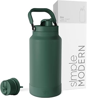 Simple Modern Water Bottle Jug | Straw & Chug Lid | 64oz, Green | Trek Pivot Half Gallon Insulated Stainless Steel Water Jug with Handle | Interchangeable Lid, Boot | Forest
