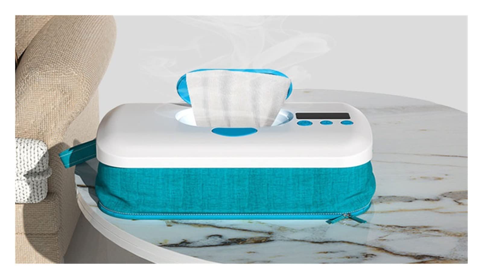 Bebé húmedo toallitas Calentador USB Toallitas húmedas portátiles Termostato Toallitas de Temperatura Ajustable Caja de Calentamiento Hogar (Color : Blue Without Battery)