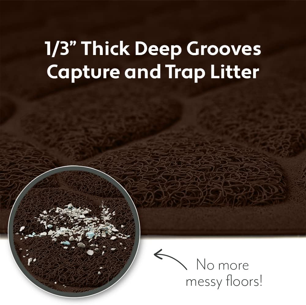 Mighty Monkey Durable Easy Clean Cat Litter Box Mat, Great Scatter Control Mats, Keep Floors Clean, Soft on Sensitive Kitty Paws, Cats Accessories, Large Size, Slip Resistant, 35x23, Chocolate