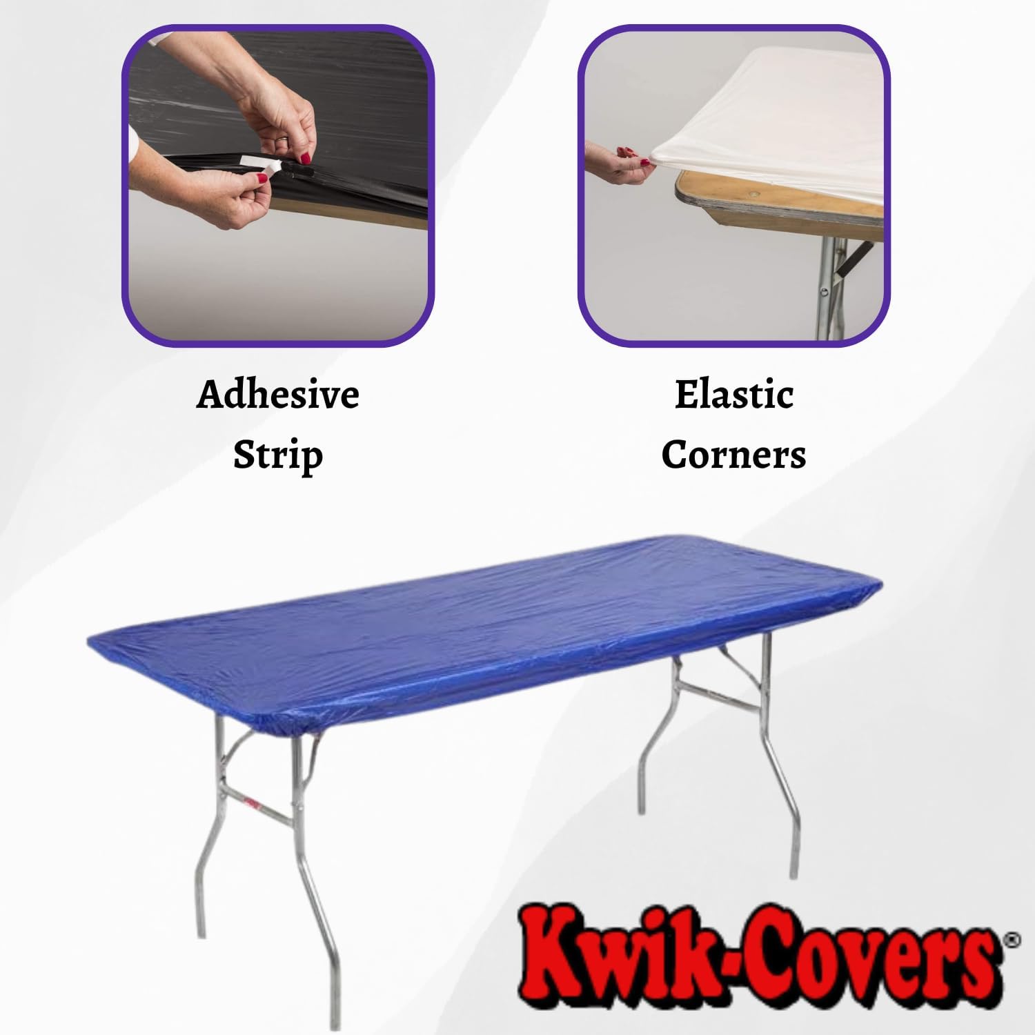 Kwik-Covers 8' Rectangle Plastic Table Covers 30" x 96", Bundle of 5 (Royal Blue)