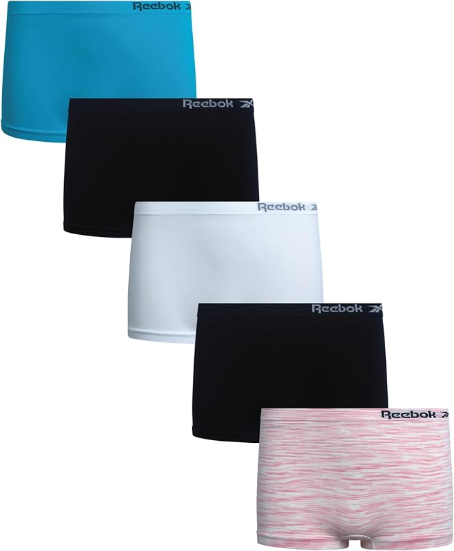 Reebok Girls Boyshorts 5 Pack Soft Seamless Brief Underwear for Girls | Tag-Free Smooth Construction Ensures Worry-Free Play, She Stays Comfortable All Day Through School and Sports