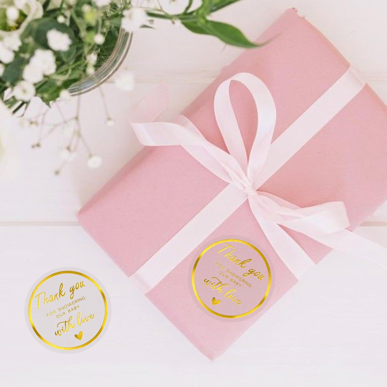 Anwyll Baby Shower Thank You Stickers 120Pcs 2In Baby Shower Favor Stickers for Girl Boy Gold Thank You Label Gift Sticker Thank You for Showering Our Babies with Love Sticker for Party Envelope Card - Image 7