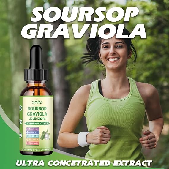 Soursop Graviola Liquid Drops Supplement-with Soursop Leaves, Irish Sea Moss Extract,Black Seed Oil -60ml