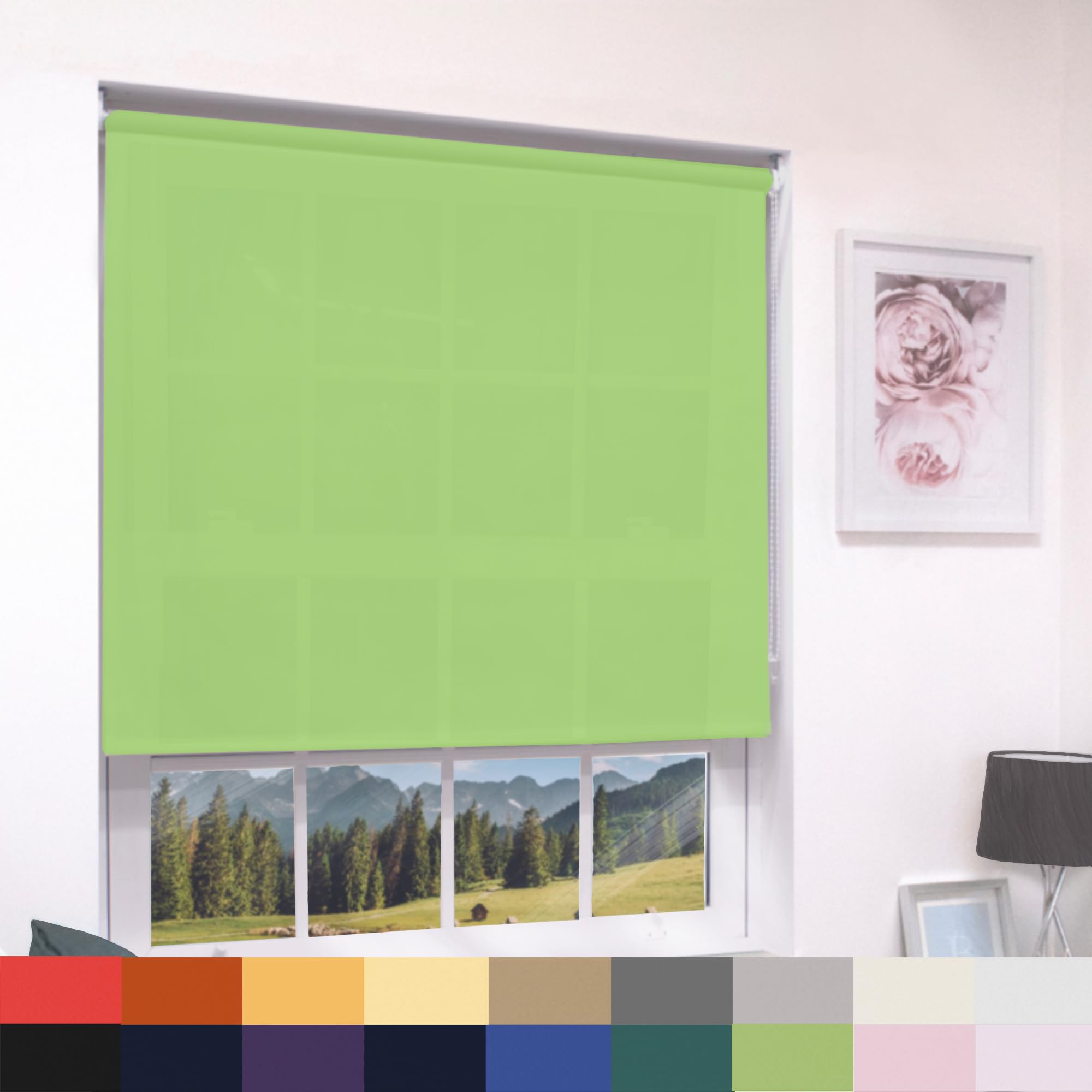 Deluxe Daylight Roller Blinds Light Filtering Premium Fabric Easy Fit Metal Brackets Bedroom Living Room Office Child Safe Trimmable Lime Green 90cm Width x 160cm Drop — image 1