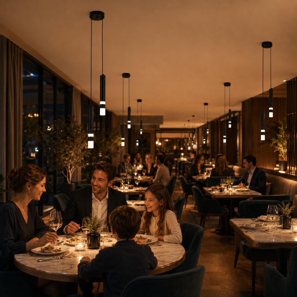 Lampada a Sospensione Minimalista Nera per Isola Cucina, 2 Luci Moderna Lampada a LED a Luce Naturale, Lampadario Adatto per Sala da Pranzo, Bar, Comodino e Vano Scale