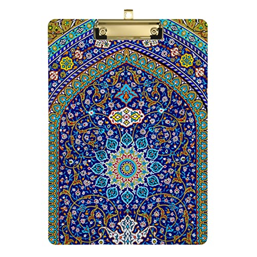Klemmbrett mit Vintage-Ethno-Blumenmuster, A4, Briefgröße, Klemmbretter mit niedrigem Profil, Metallclip, für Büro, Schule, Klassenzimmer, 22,9 x 31,8 cm Cover