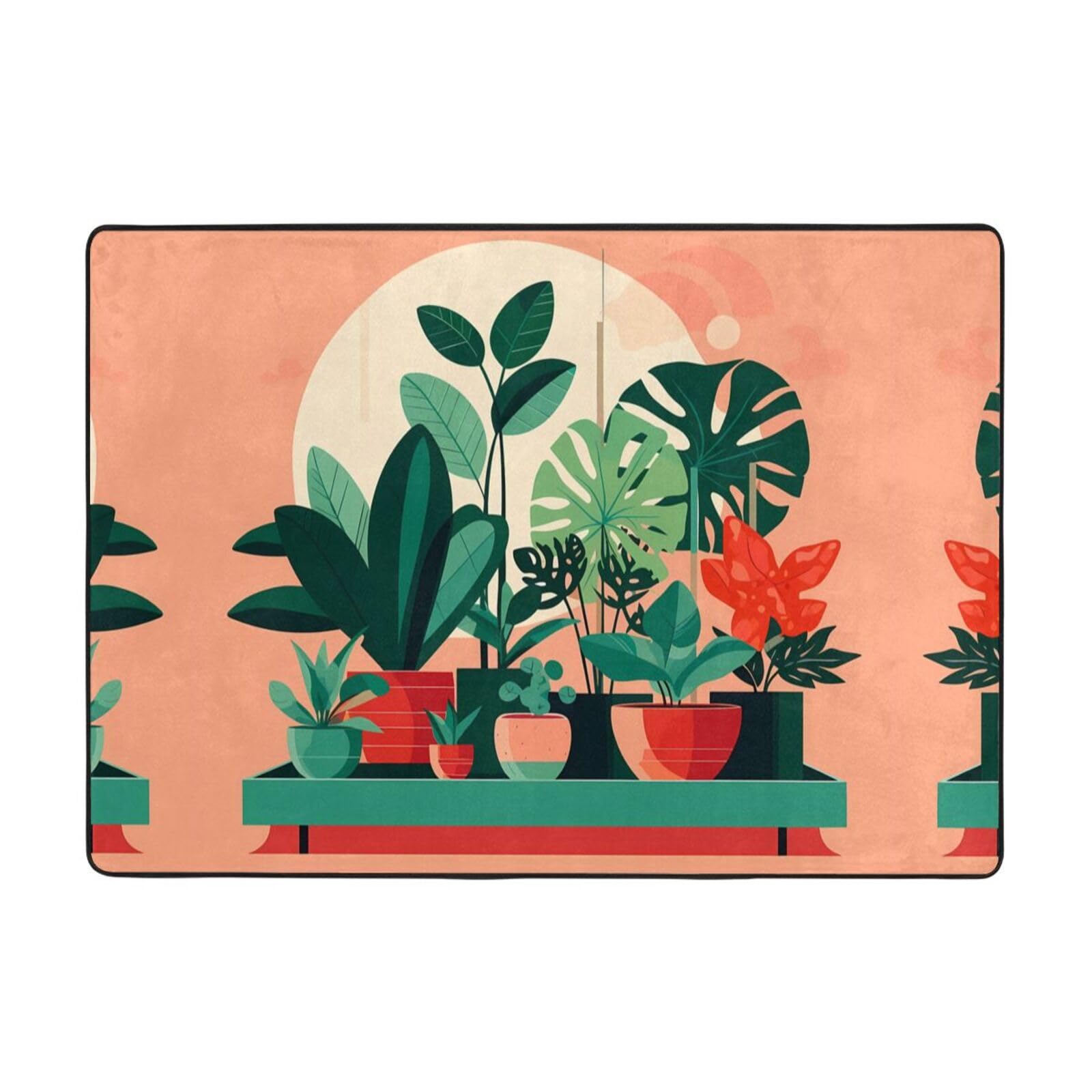Tapis moelleux imprimé plantes vertes confort thermique