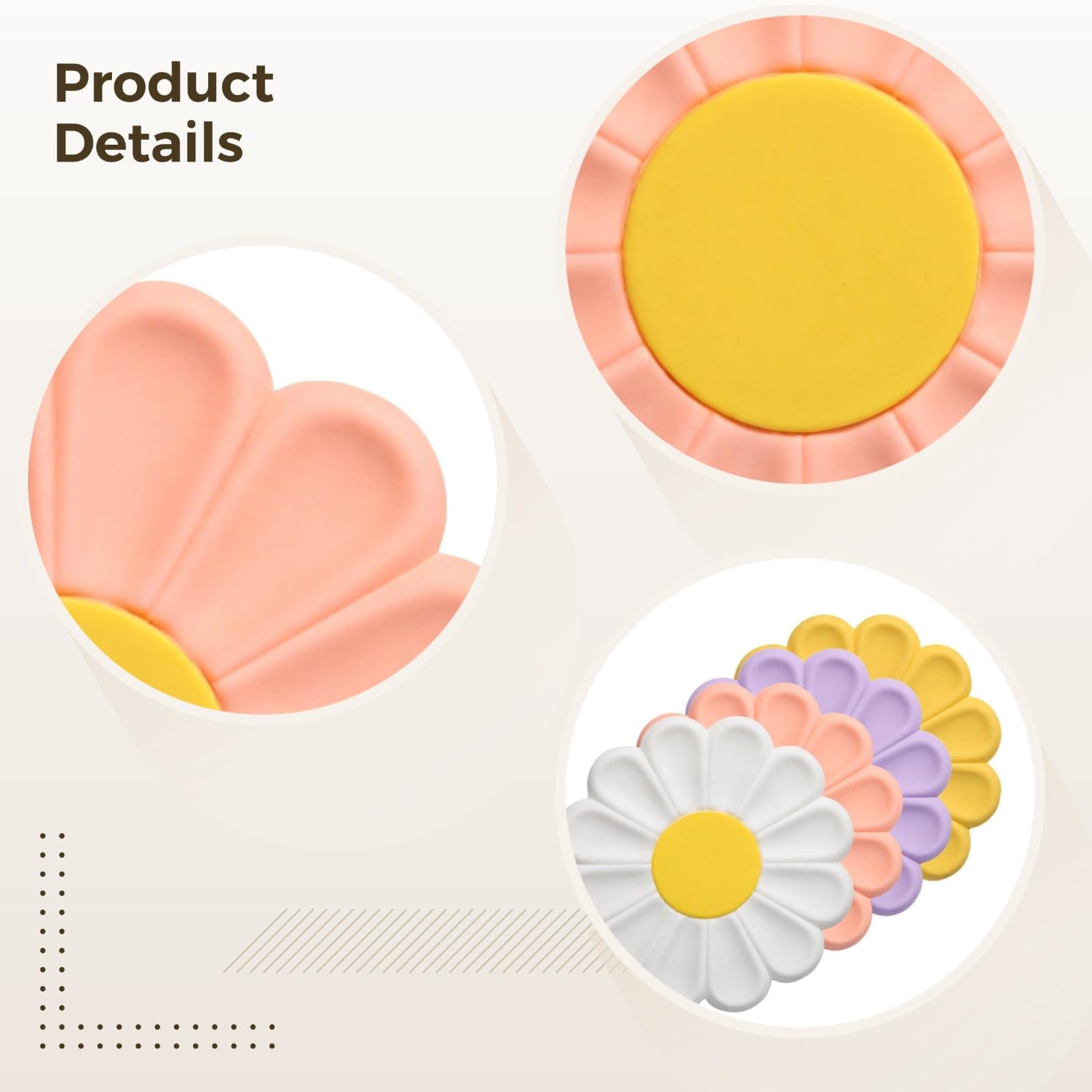 Lot de 4 dessous de plat en silicone résistant à la chaleur Motif marguerites Blanc/jaune/violet
